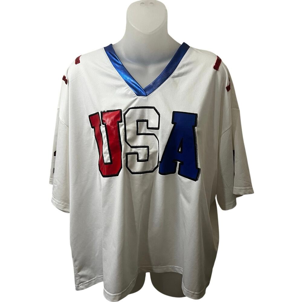 GRACE+EMMA Women USA Patriotic Mesh Jersey Top Oversized Casual Shirt patriotic